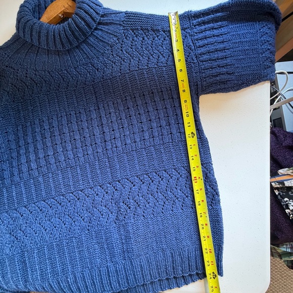 Vintage Blue Chunky Knit Turtleneck Sweater Womens Oversized Cottagecore 90s - Picture 8 of 9